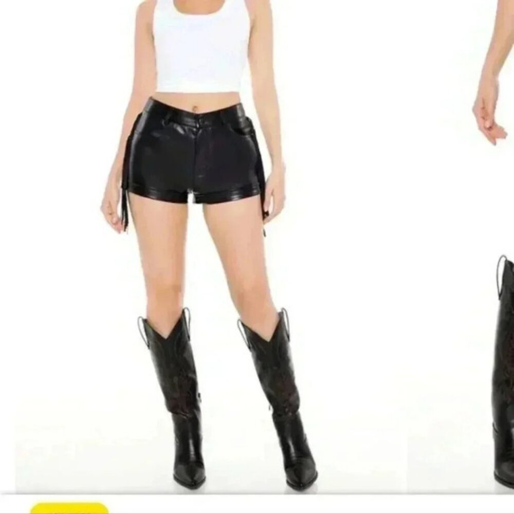 F21 faux leather shorts with fringe